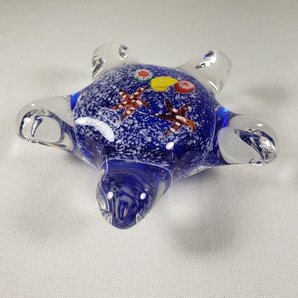 Art Glass Starfish Paperweight Starfish Shape w/ Ocean Floor Scene Millefiori 4" - Picture 5 of 9